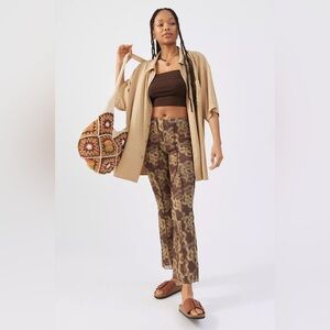 UO Aliza Mesh Overlay Seamed Trouser Pant - Patterned, Brown